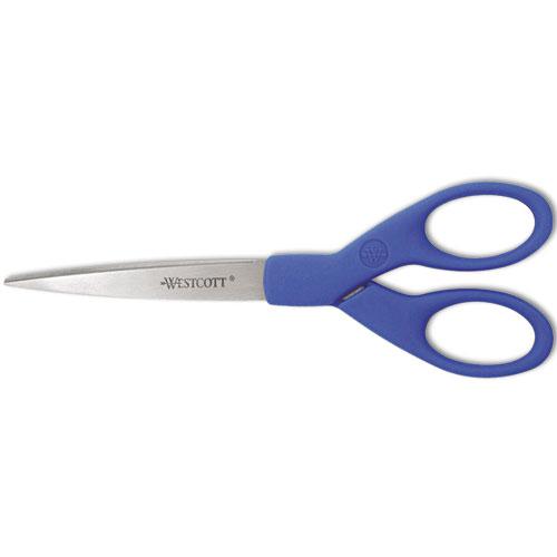 Preferred Line Stainless Steel Scissors, 7" Long, 2.5" Cut Length, Blue Straight Handle. Picture 1
