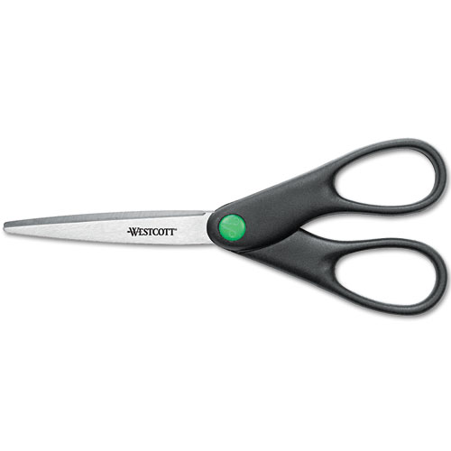 KleenEarth Scissors, Pointed Tip, 7" Long, 2.75" Cut Length, Black Straight Handle. Picture 1