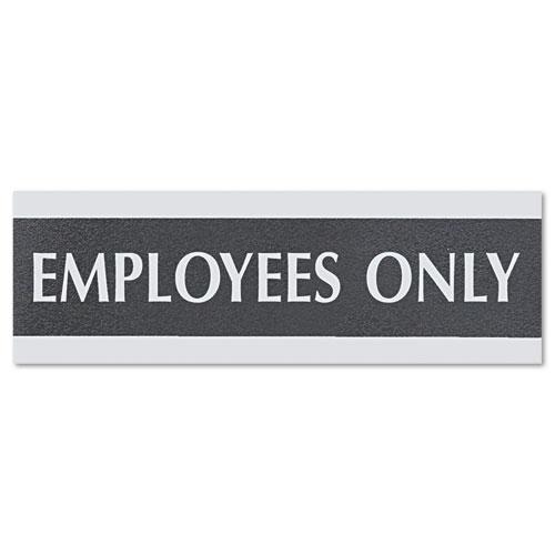 Century Series Office Sign, EMPLOYEES ONLY, 9 x 3, Black/Silver. Picture 1