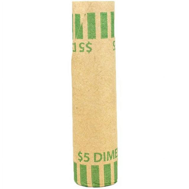 Gunshell Crimped-End Coin Wrapper, Dimes, $5.00, Kraft/Green, 1,000/Carton. Picture 1