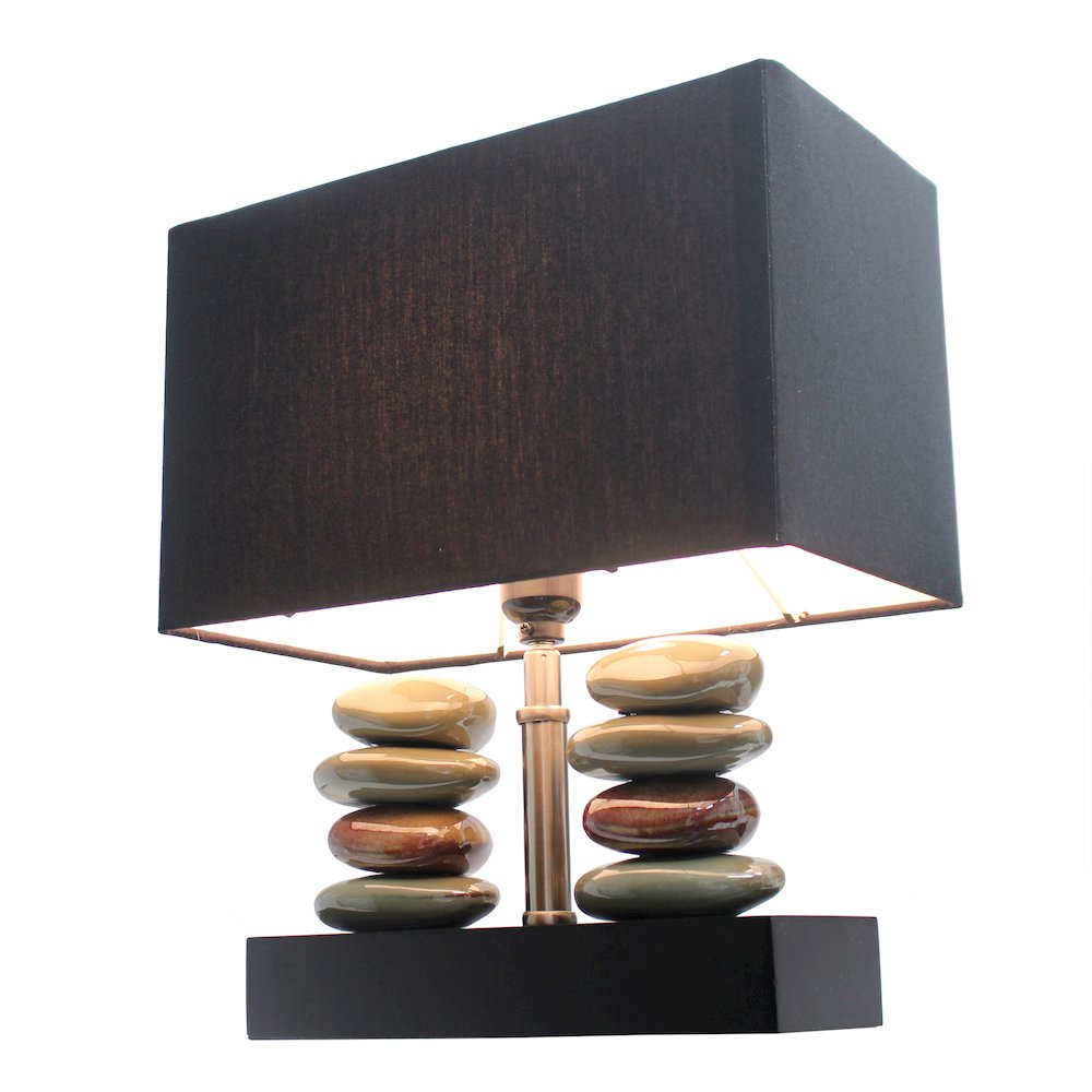 Rectangular Dual Stacked Stone Ceramic Table Lamp with Black Shade. Picture 3
