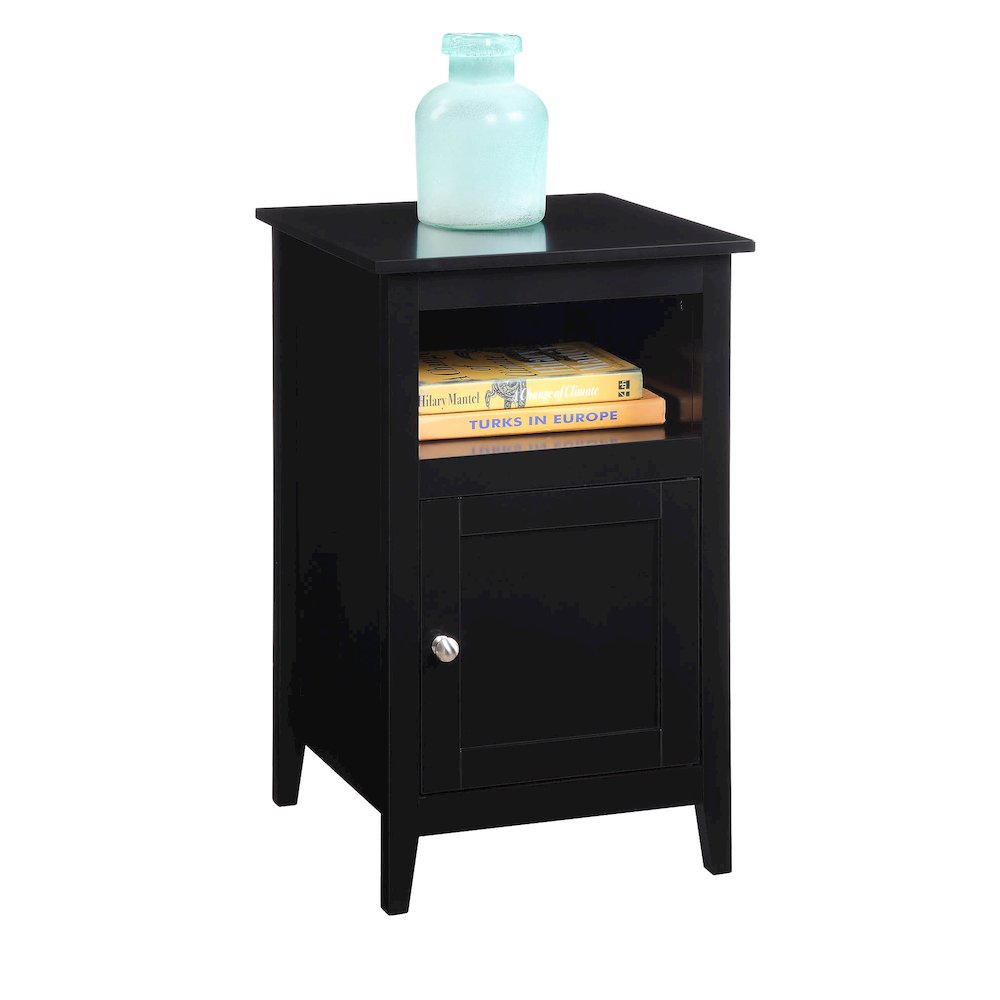 Designs2Go End Table with Storage Cabinet and Shelf, Black. Picture 1