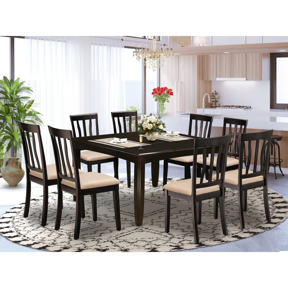 PFAN9-CAP-C 9 Pc Dining room set-Square gathering Table with Leaf and 8 Dining Chairs. Picture 6