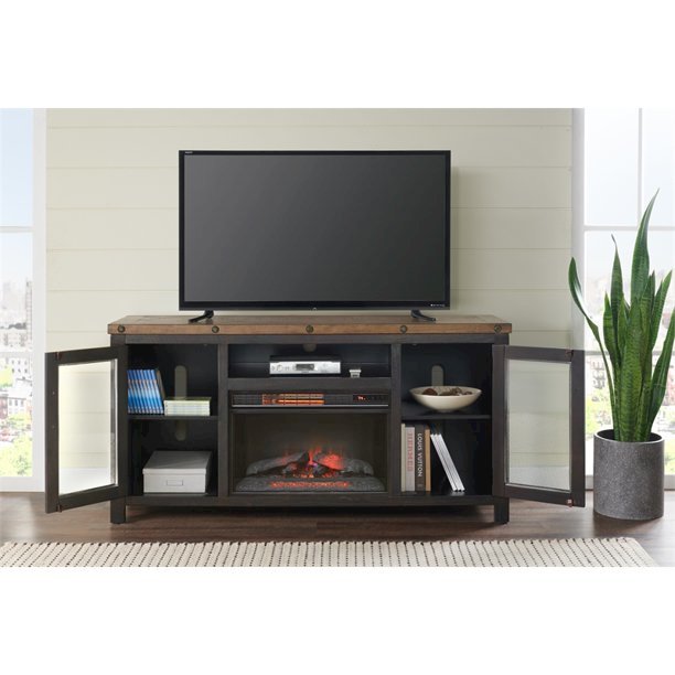 Martin Svensson Home Bolton TV Stand with Electric Fireplace, Black Stain and Natural. Picture 6