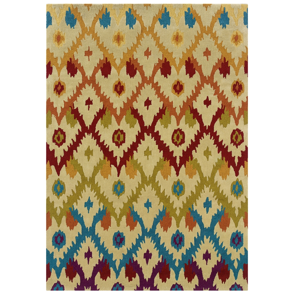 Trio Ikat Sand & Teal 8x10, Rug. Picture 1