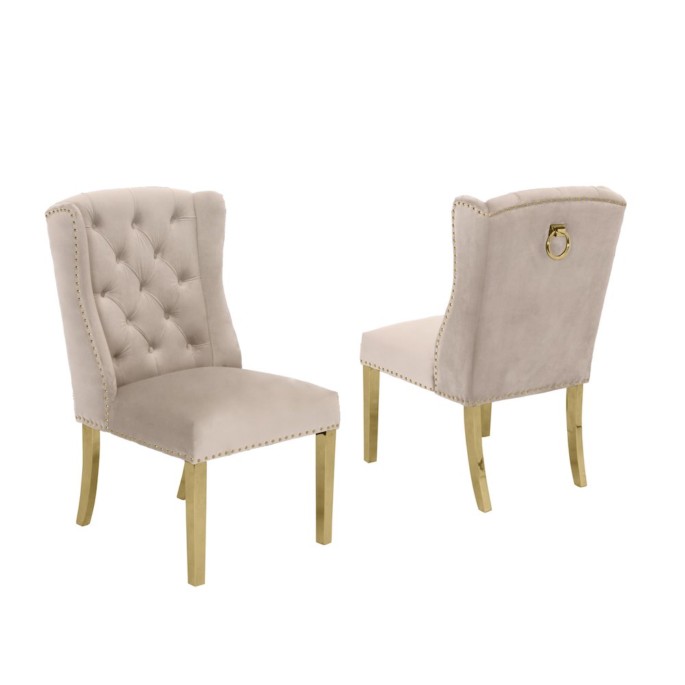 Tufted Velvet Upholstered Side Chairs, 4 Colors to Choose (Set of 2) - Cream 598. Picture 3