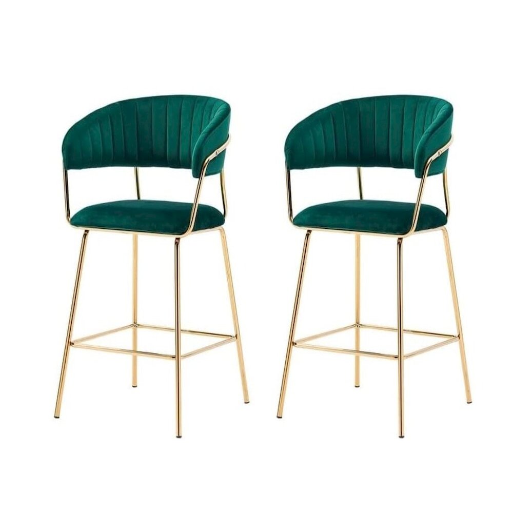 Best Master Furniture Bellai 29" Velvet Bar Stool in Green (Set of 2). Picture 1
