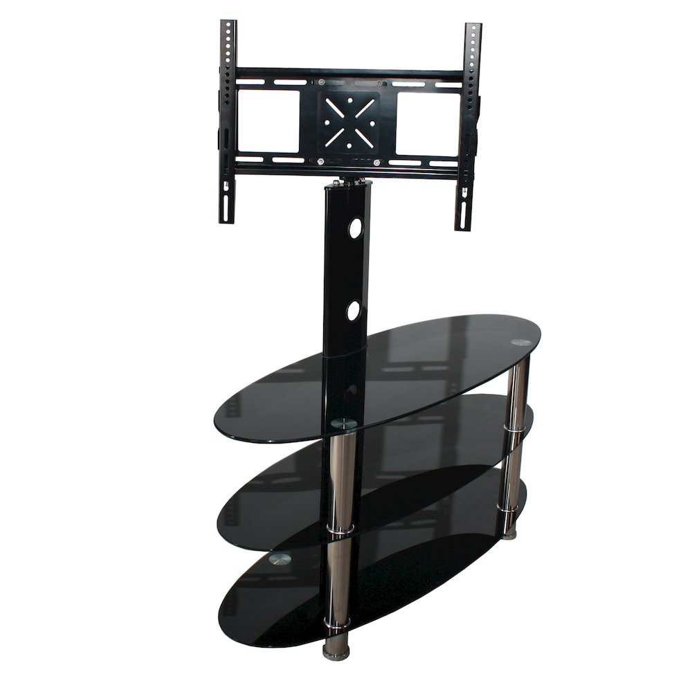 Better Home Products Ava Swivel Mount Oval Black Glass TV Stand for 55-inch TV. Picture 2