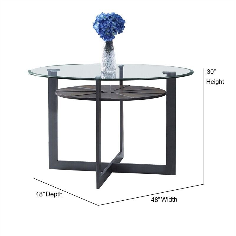 Dining Table, Glass/dark metal base/medium brown. Picture 2