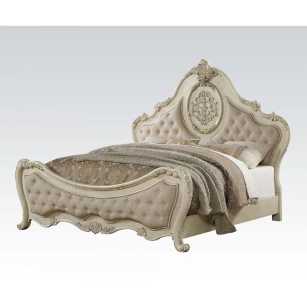 ACME Ragenardus Eastern King Bed, Beige Linen & Antique White (1Set/3Ctn). Picture 1
