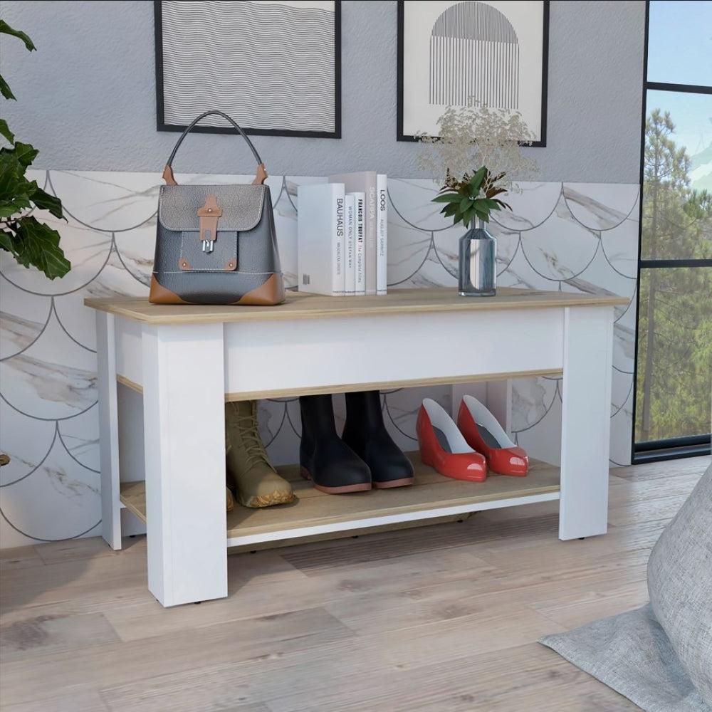 Storage Table Polgon, Extendable Table Shelf, Light Oak / White Finish. Picture 1