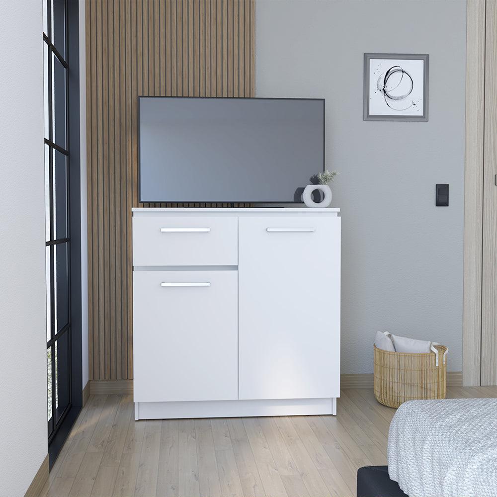 Multi-Functional Dresser Carlin with  Drawers and Top Surface as TV Stand, White. Picture 1