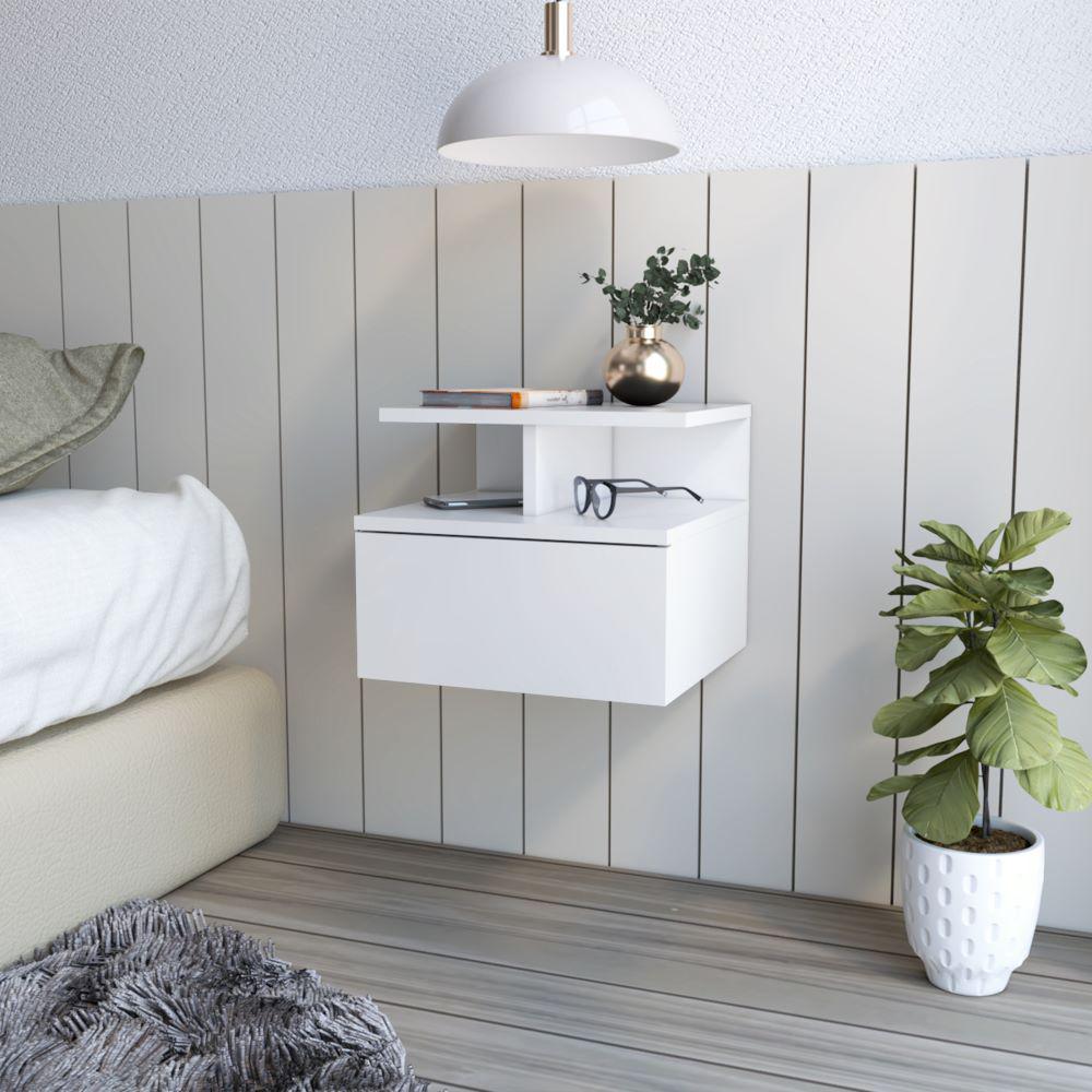 Floating Nightstand Flopini, One Drawer, White Finish. Picture 1