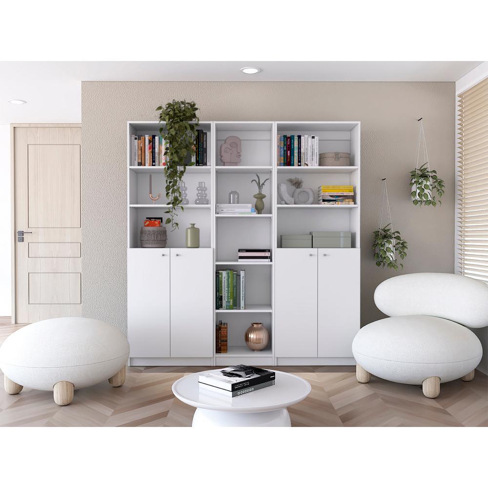 Levan 3 Piece Living Room Set with 3 Bookcases, White. Picture 2
