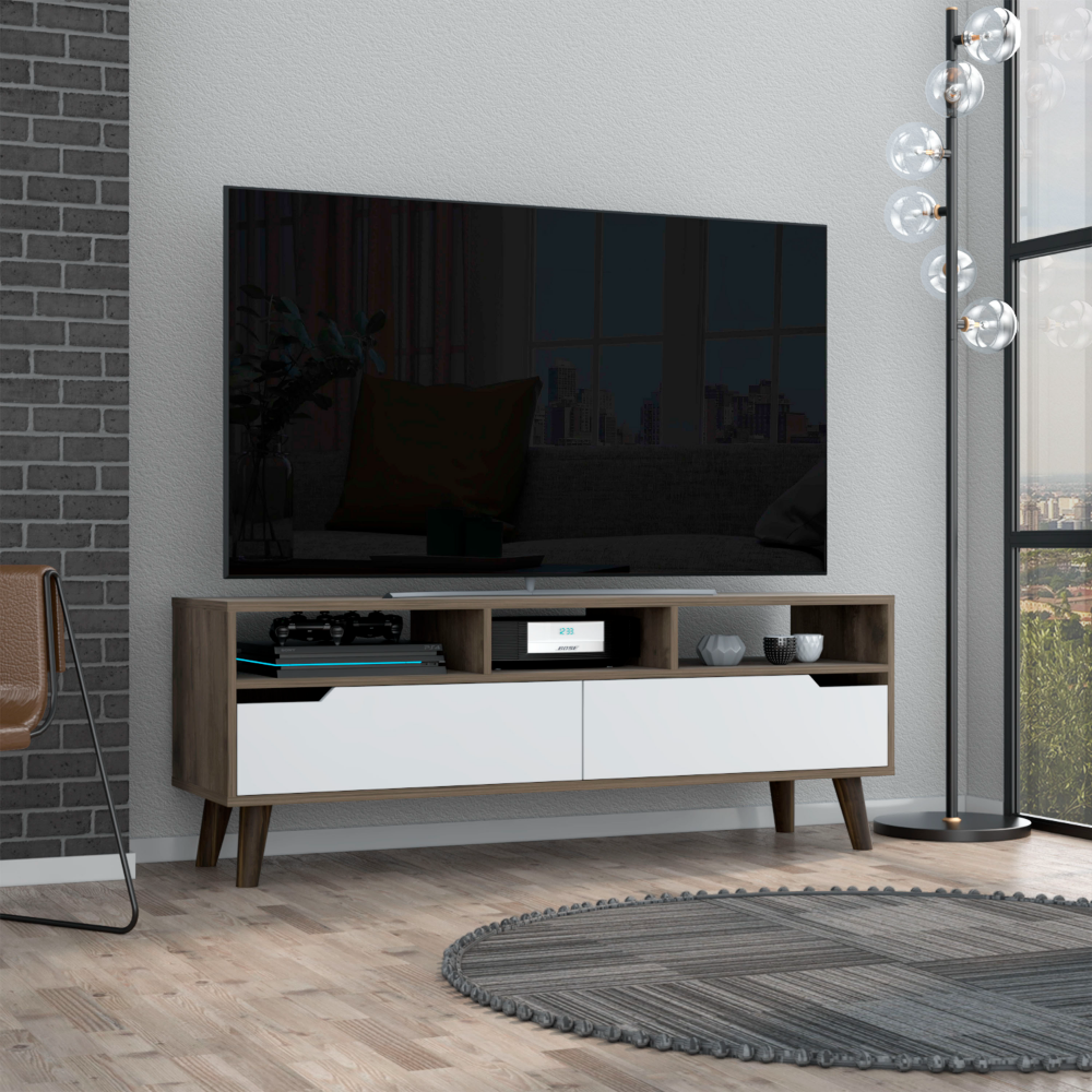 Tv Stand 2.0 For TV´s up 52" Bull, Three Open Shelves, Dark Brown / White Finish. Picture 1