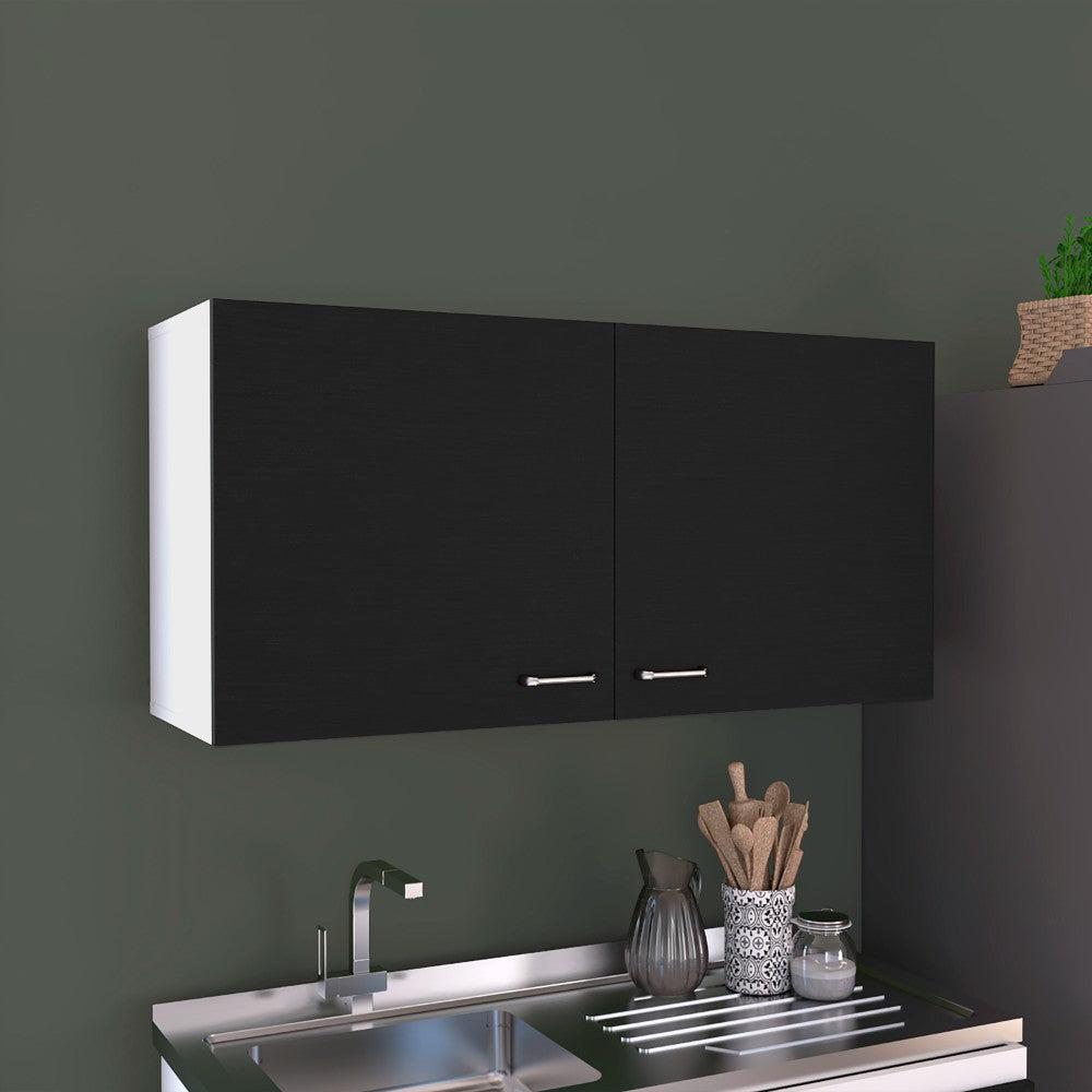Wall Cabinet Toran, Two Shelves, Double Door, Black Wengue Finish. Picture 1
