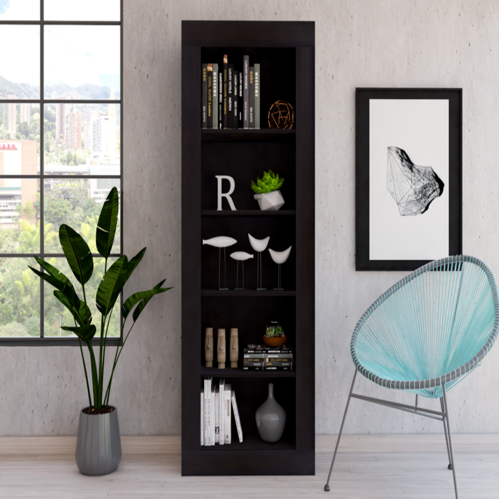 Bookcase Wray with Frame and Five Tier Shelves, Black Wengue Finish. Picture 1