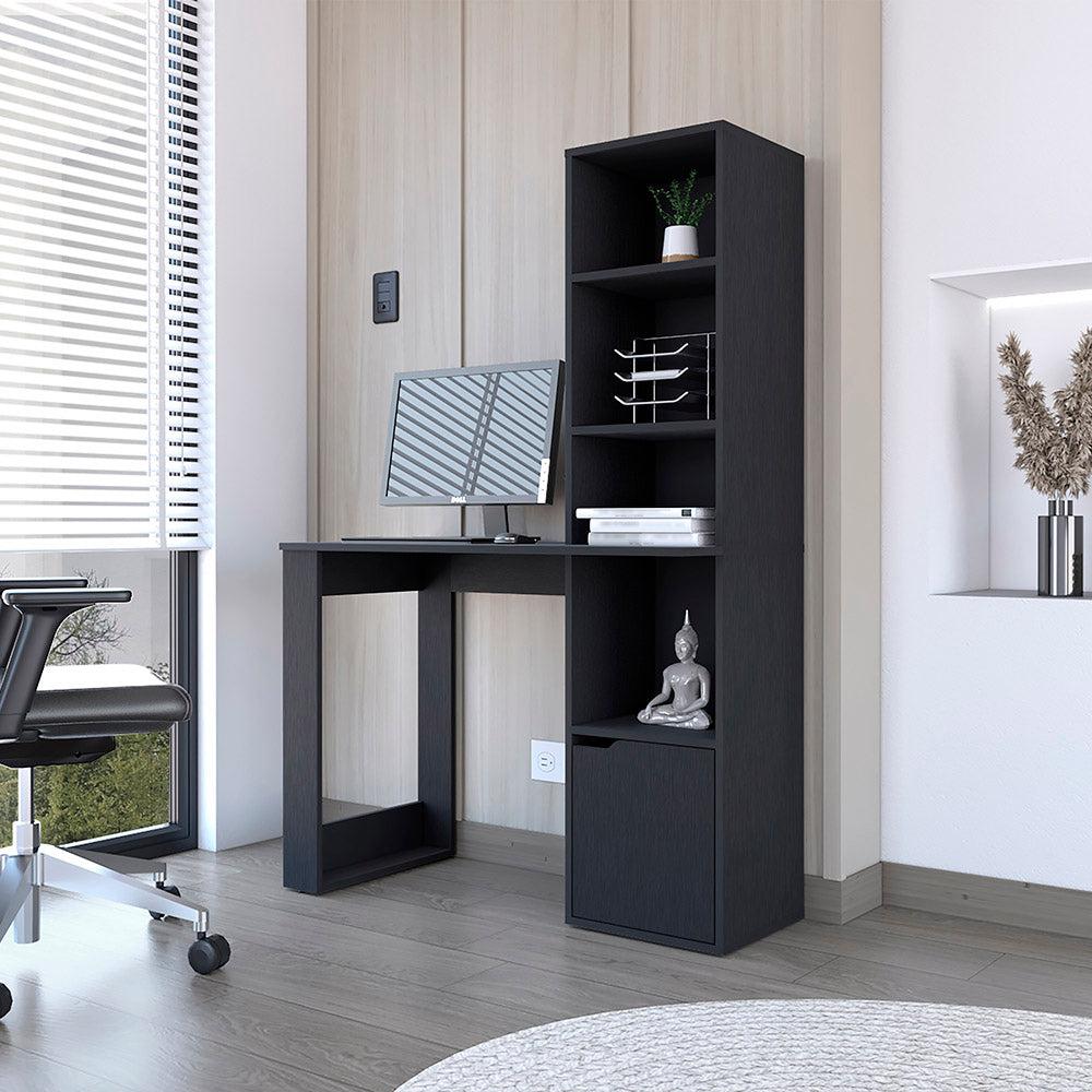 Office Desk Aragon with Four-Tier Bookcase, Black Wengue Finish. Picture 1
