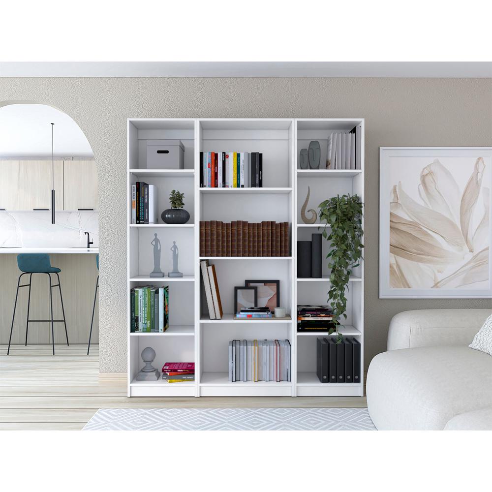 Torrey 3 Piece Living Room Set with 3 Bookcases, White. Picture 2