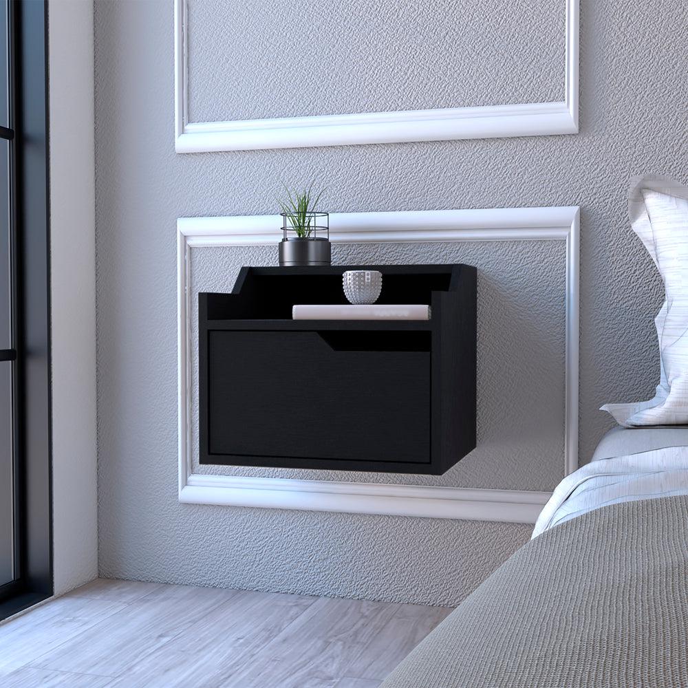 Floating Nightstand Chester, Bedroom, Black. Picture 6