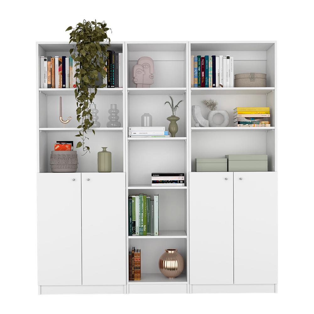 Levan 3 Piece Living Room Set with 3 Bookcases, White. Picture 1