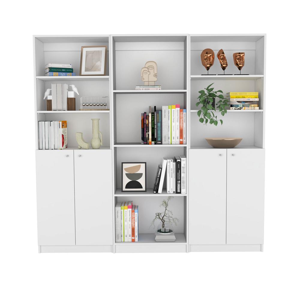 Emery 3 Piece Living Room Set with 3 Bookcases, White. Picture 1