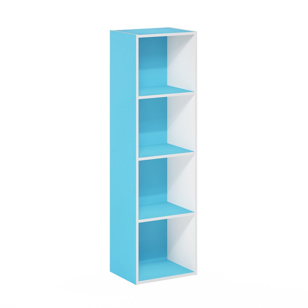 Furinno Pasir 4-Tier Open Shelf Bookcase, Light Blue/White. Picture 1
