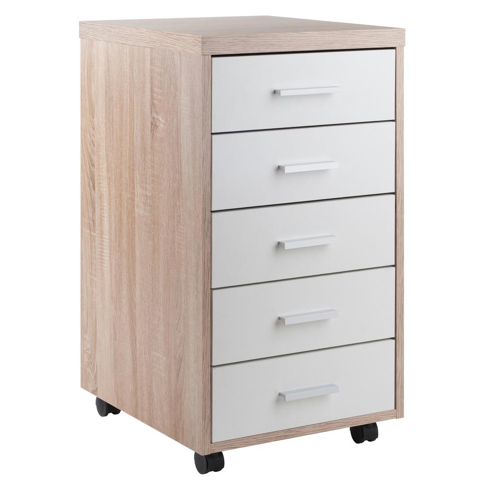 Kenner Mobile Storage Cabinet, 5 Drawers, Reclaimed Wood/White Finish. Picture 2