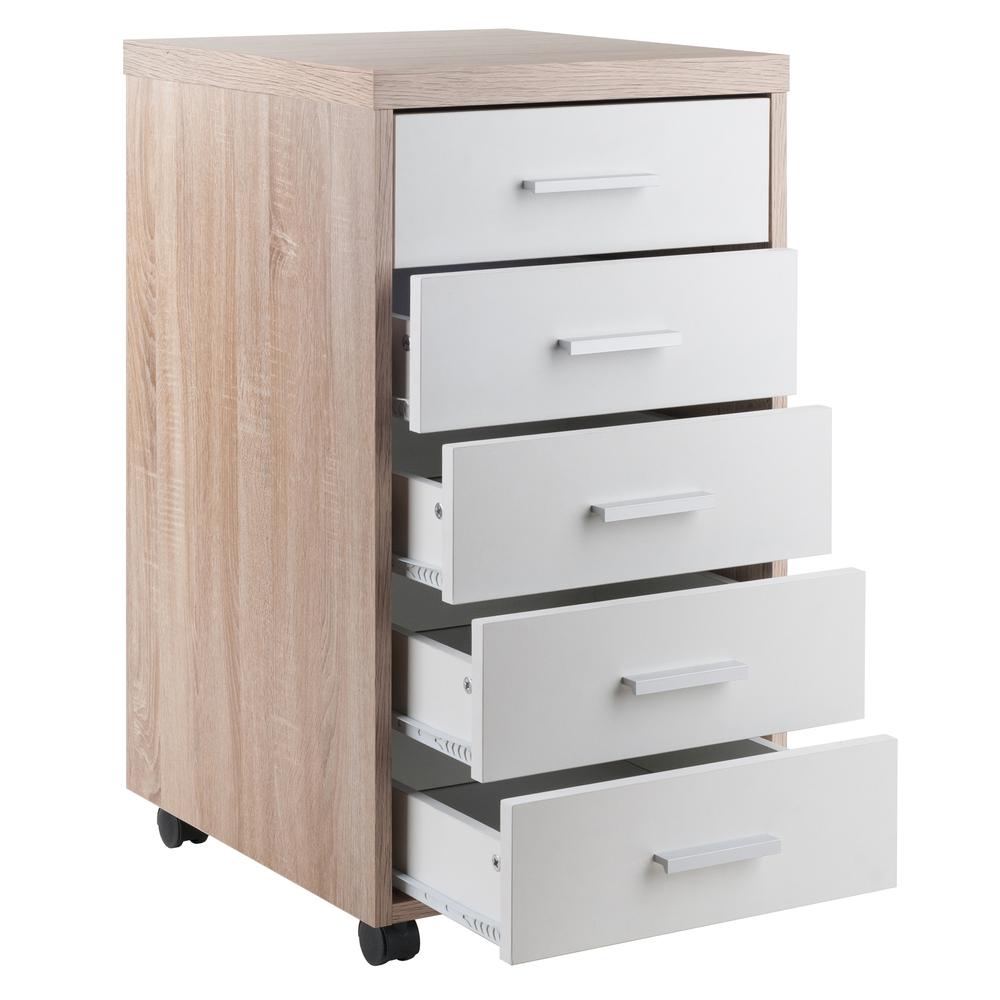 Kenner Mobile Storage Cabinet, 5 Drawers, Reclaimed Wood/White Finish. Picture 3