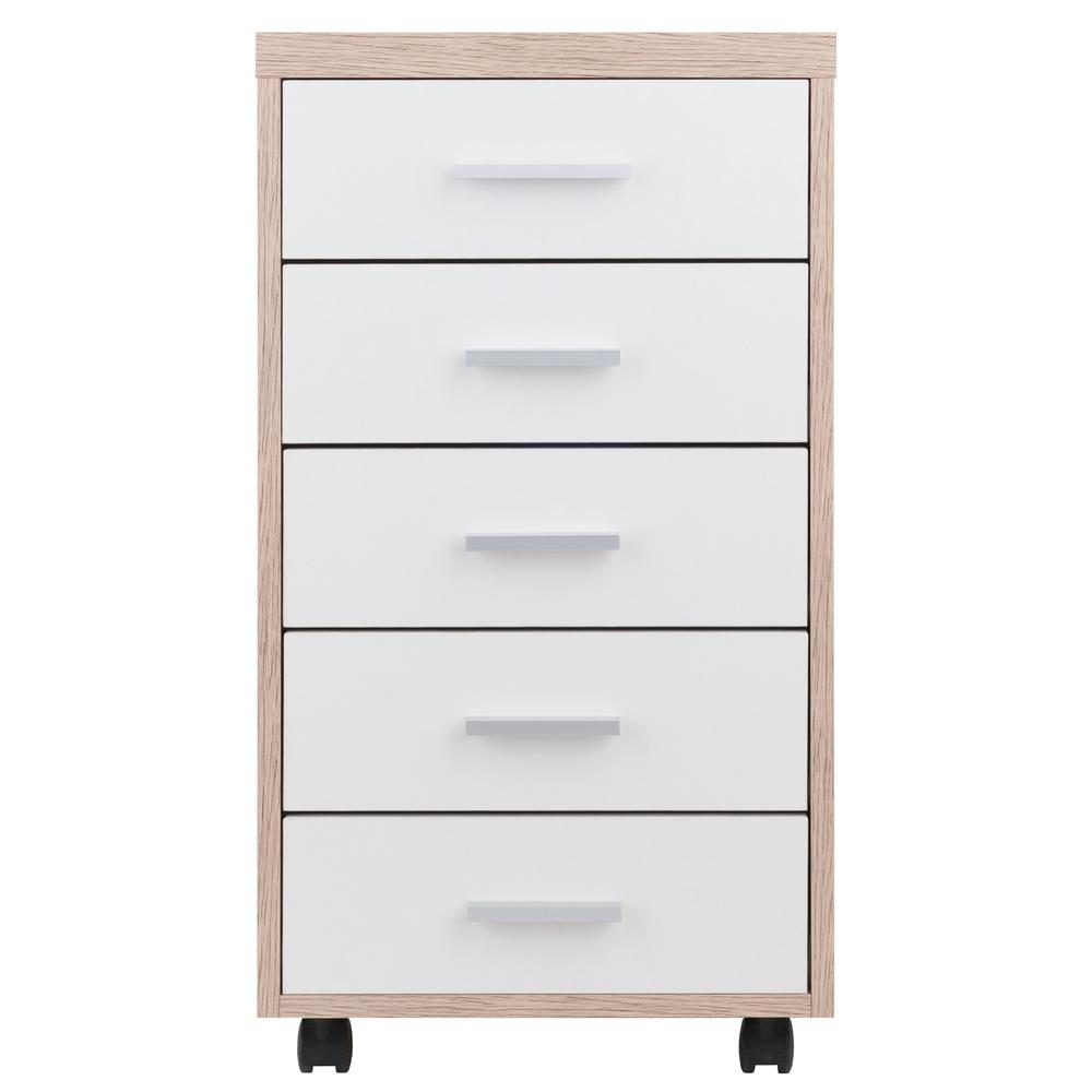 Kenner Mobile Storage Cabinet, 5 Drawers, Reclaimed Wood/White Finish. Picture 1
