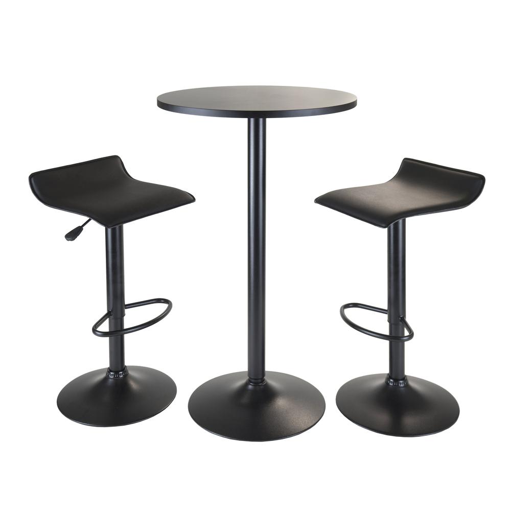Obsidian 3pc Pub Set, Round Table with 2 Airlift Stools all Black. Picture 1