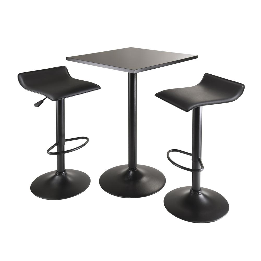Obsidian 3pc Table Set, Square Table Counter Height with 2 Airlift Stools all Black. Picture 2