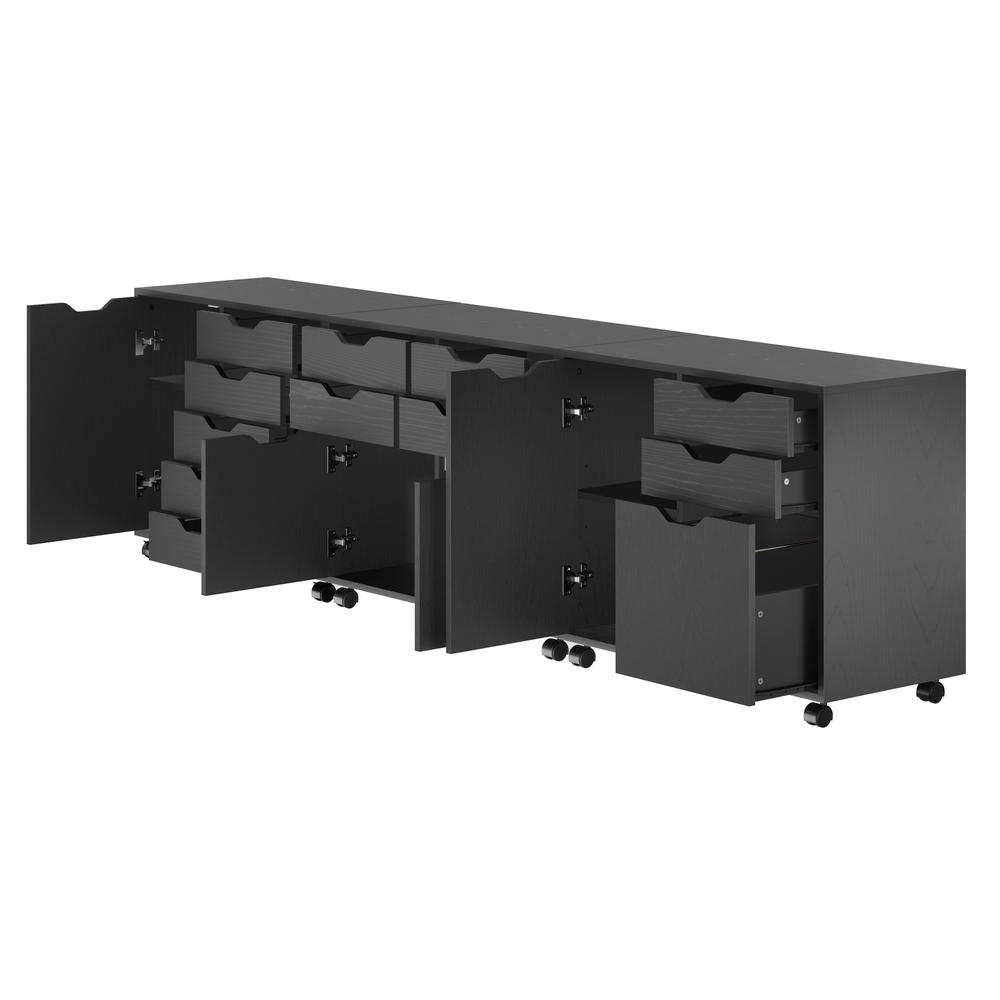 Halifax 3-Pc Cabinet Set with File Drawer, Black. Picture 6