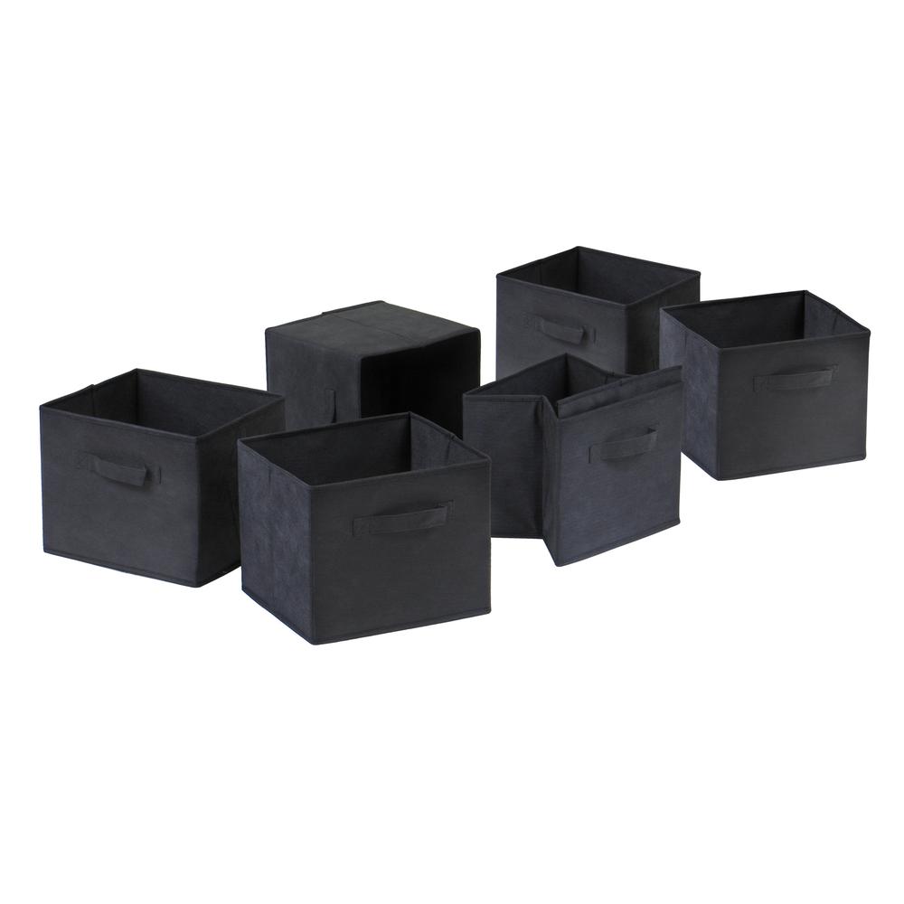 Capri Set of 6 Foldable Black Fabric Baskets. Picture 1