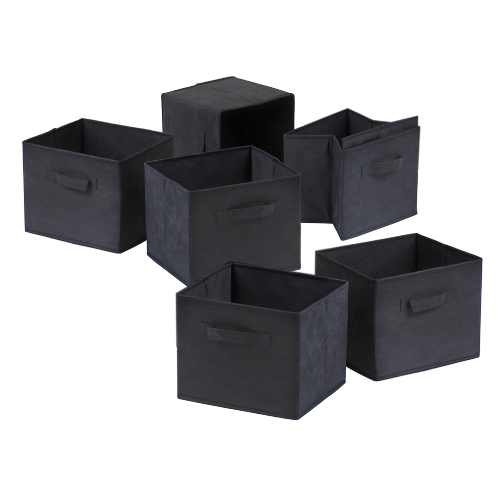 Capri Set of 6 Foldable Black Fabric Baskets. The main picture.