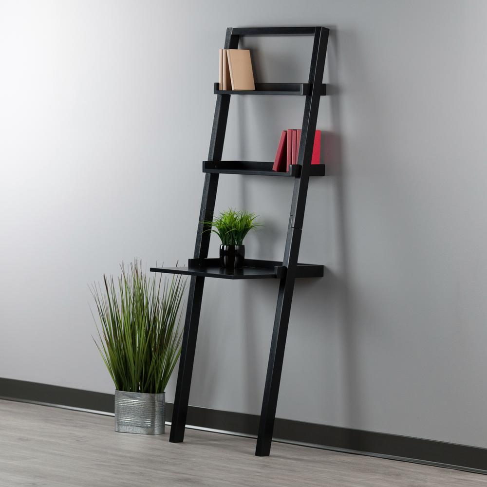 Bellamy Leaning Desk with 2 Shelves in Black. Picture 2