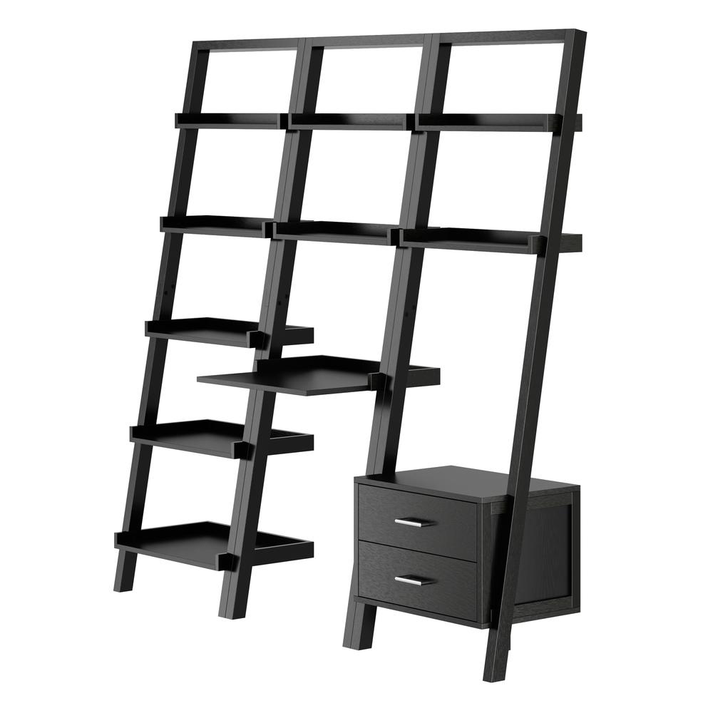 Bellamy 3-Pc Leaning Desk & Shelf Set, Black. Picture 1