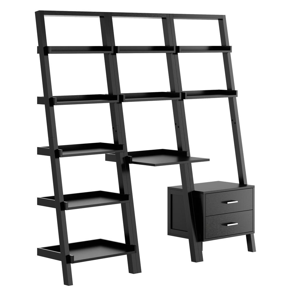 Bellamy 3-Pc Leaning Desk & Shelf Set, Black. Picture 3