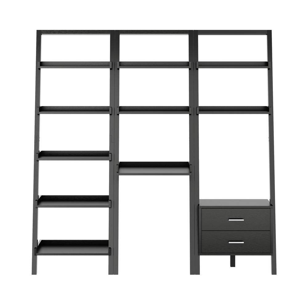Bellamy 3-Pc Leaning Desk & Shelf Set, Black. Picture 2