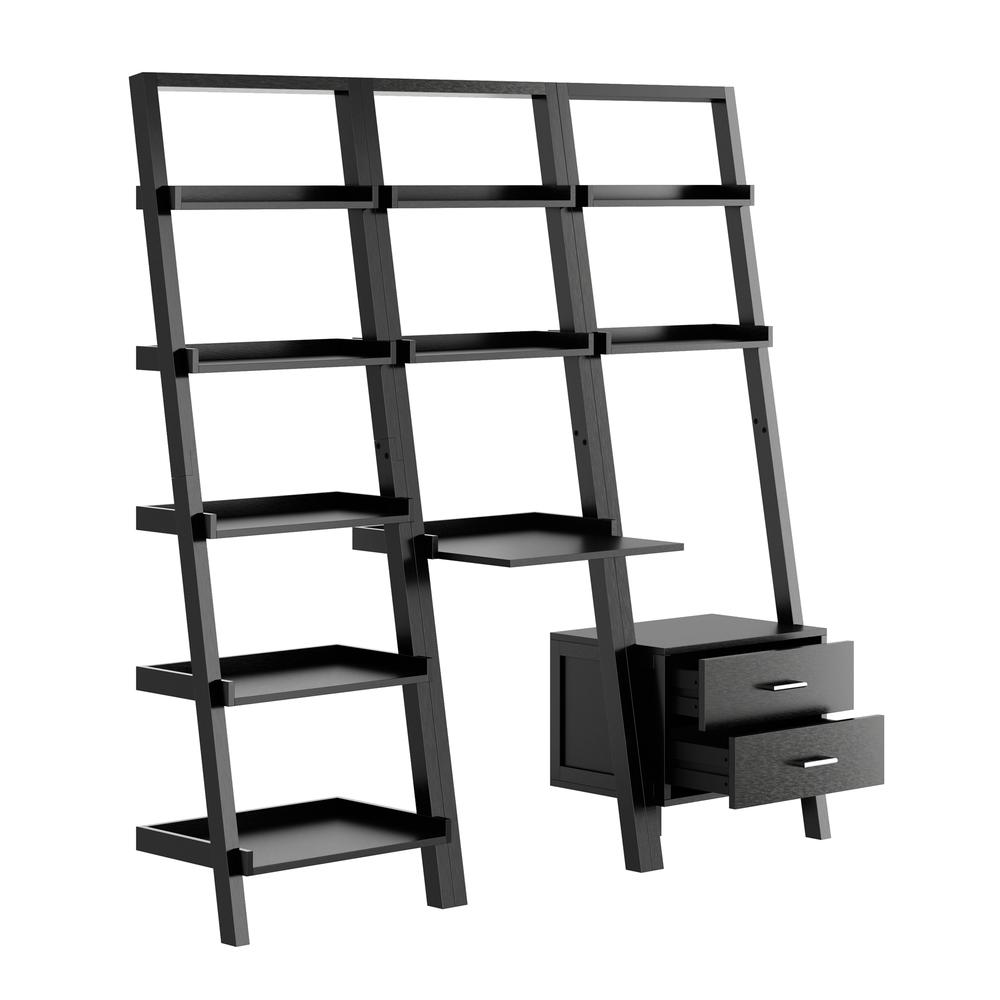 Bellamy 3-Pc Leaning Desk & Shelf Set, Black. Picture 6