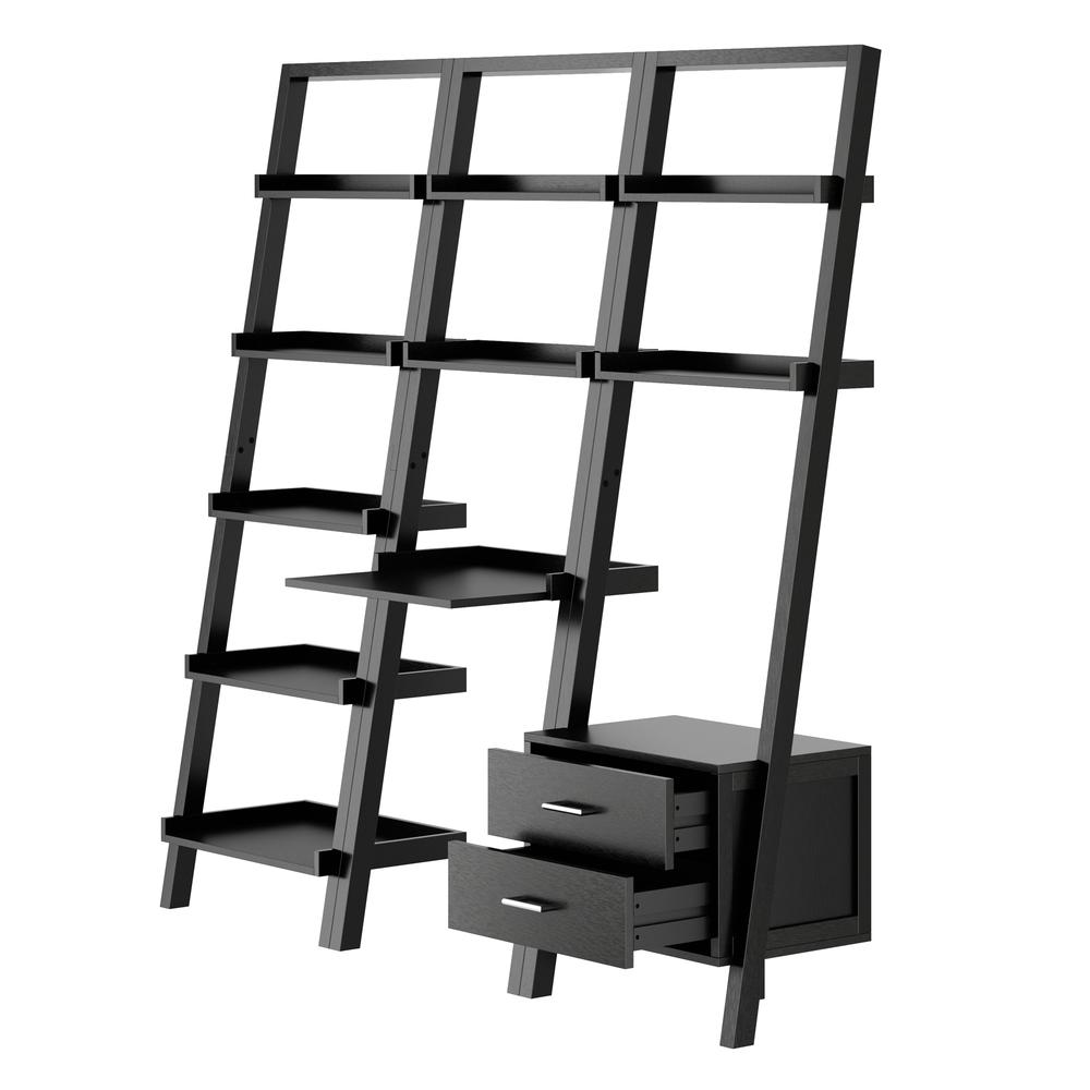 Bellamy 3-Pc Leaning Desk & Shelf Set, Black. Picture 7