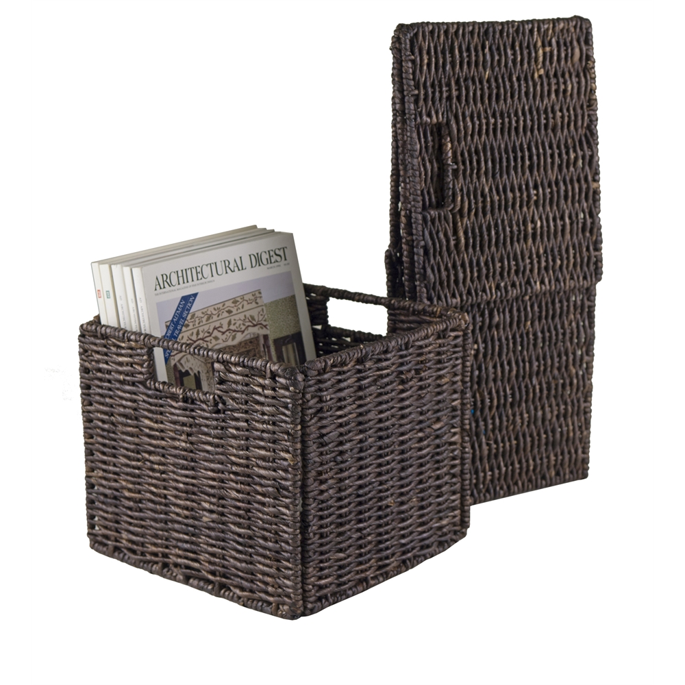 Granville Foldable 2-pc Small Corn Husk Baskets, Chocolate. Picture 2