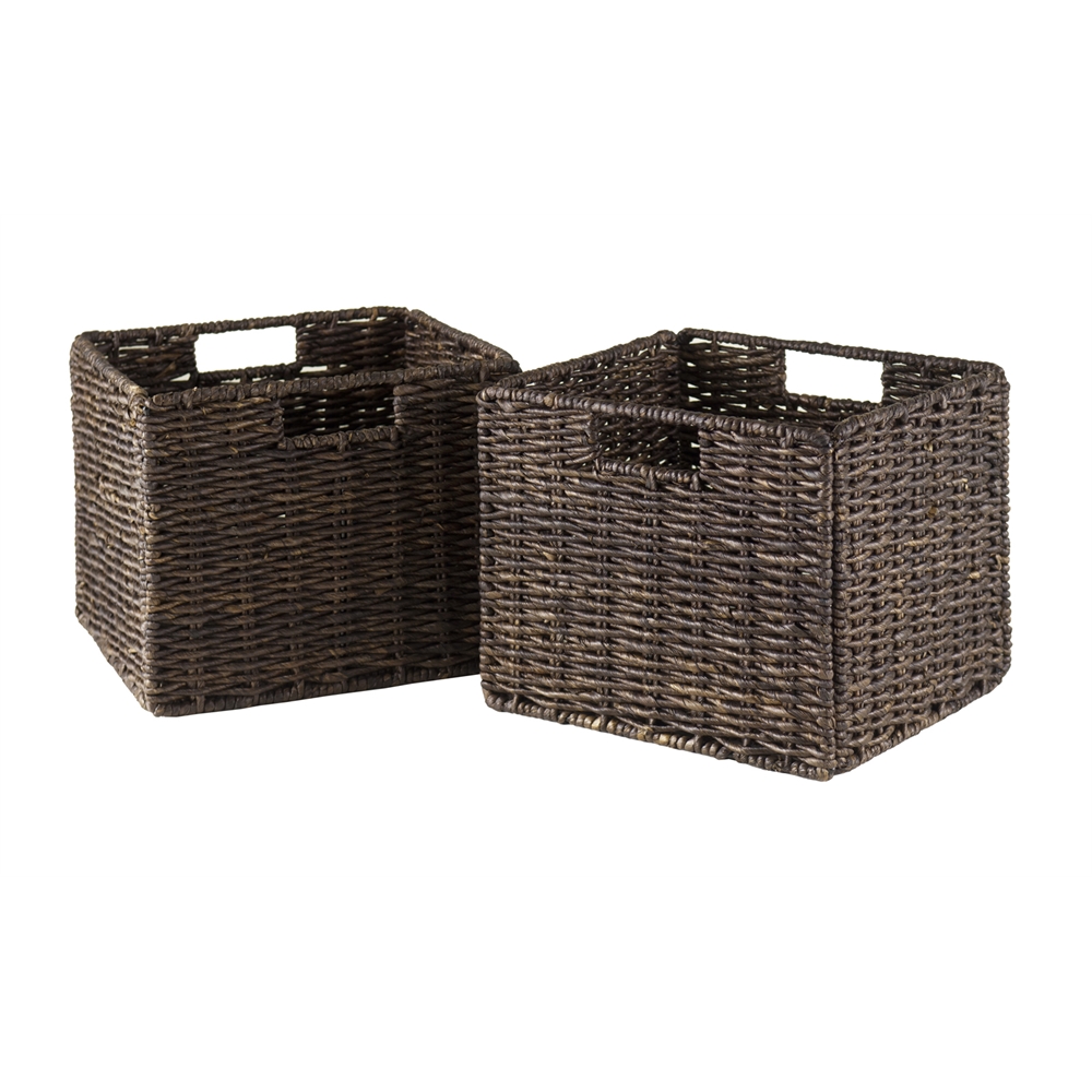 Granville Foldable 2-pc Small Corn Husk Baskets, Chocolate. Picture 1