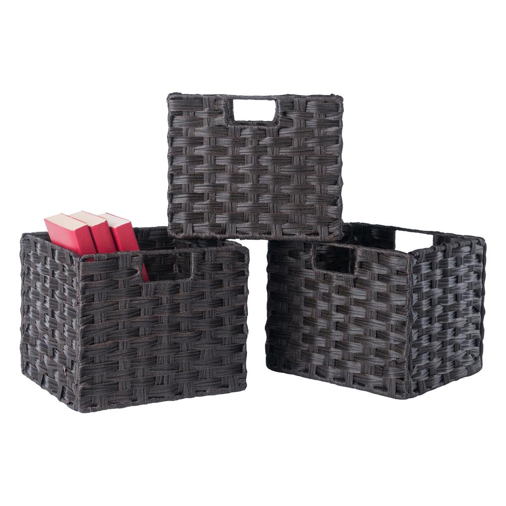 Melanie 3-Pc Woven Fiber Basket Set, Foldable, Chocolate. Picture 6