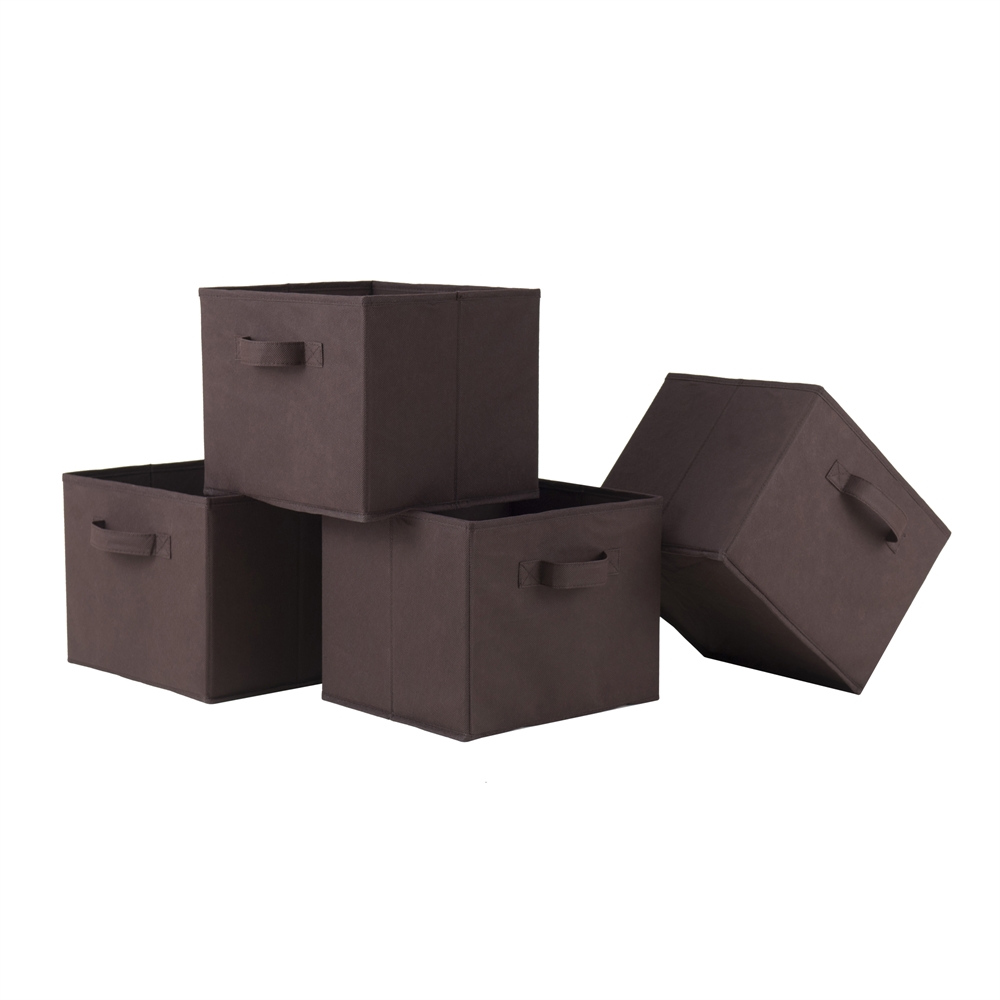 Capri Set of 4 Foldable Chocolate Fabric Baskets. Picture 1