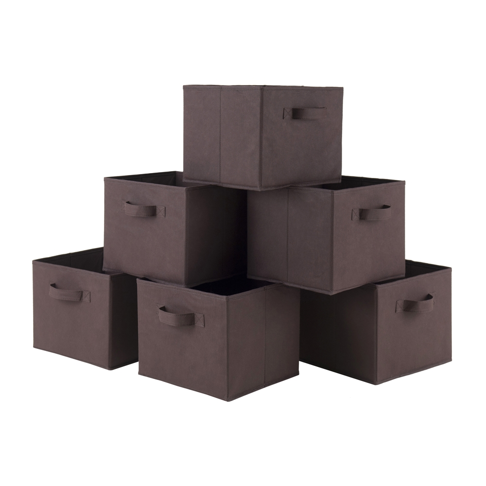 Capri Set of 6 Foldable Chocolate Fabric Baskets. Picture 1