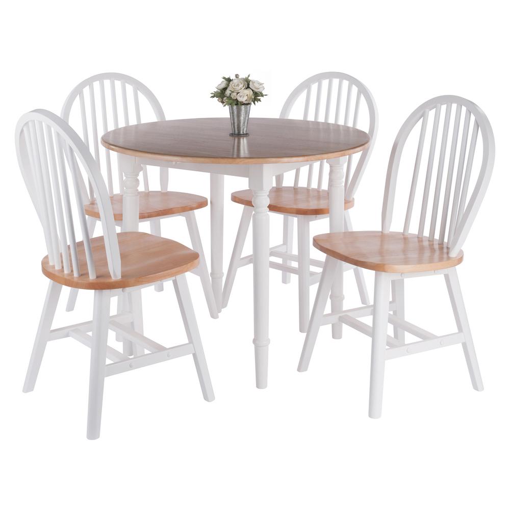 Sorella 5-Pc Drop Leaf Dining Table with Windsor Chairs, Natural and White. Picture 2