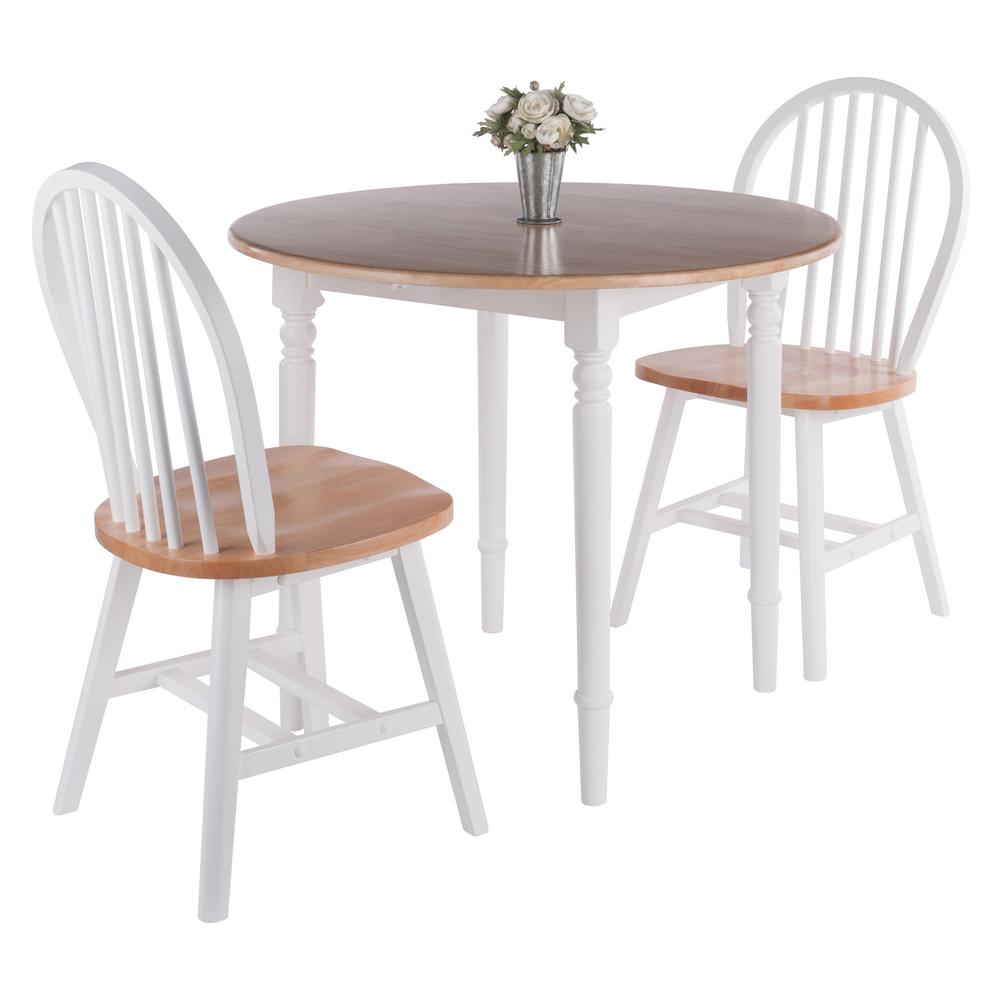 Sorella 3-Pc Drop Leaf Dining Table with Windsor Chairs, Natural and White. Picture 2