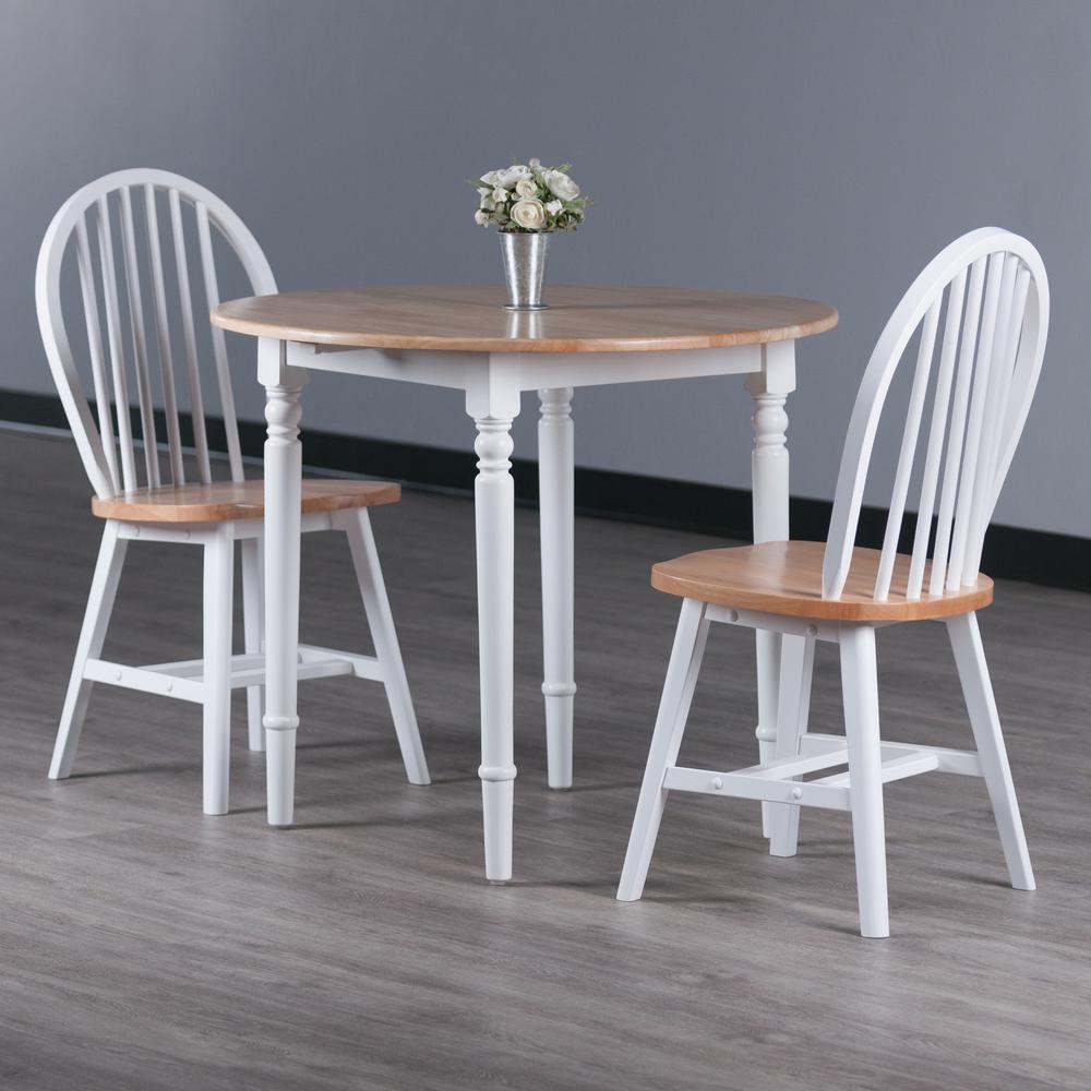Sorella 3-Pc Drop Leaf Dining Table with Windsor Chairs, Natural and White. Picture 3