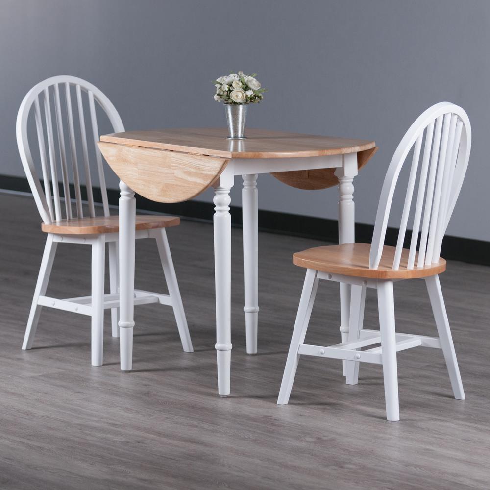 Sorella 3-Pc Drop Leaf Dining Table with Windsor Chairs, Natural and White. Picture 4